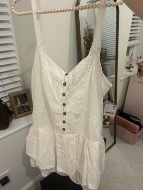 Free people White Lace-Trim Button Front Sundress romper